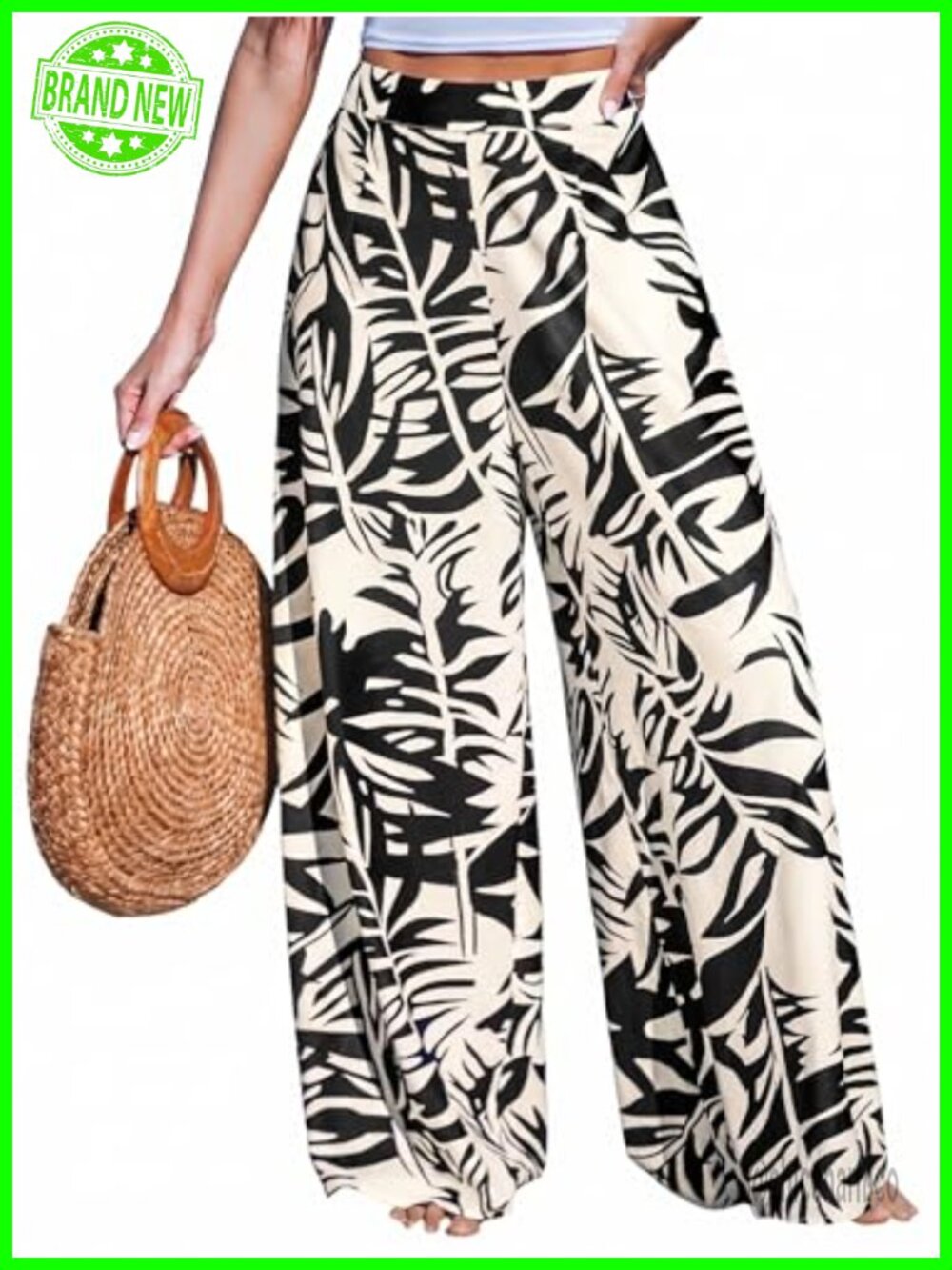 CUPSHE Rayon Wide Leg Palazzo Pants Smocked Waist Floral Beach Coverup